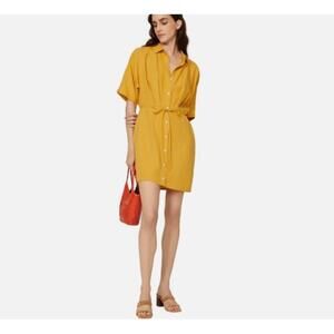 THAKOON Shirt mini Dress 4 Yellow Tie Waist linen blend long Sleeve NEW W TAGS